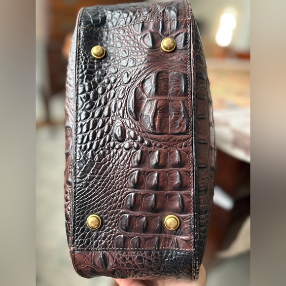 Brahmin Maggie Two Tone Brown Croc-Embossed Leather Hobo With Brass Hardware - Picture 15 of 17